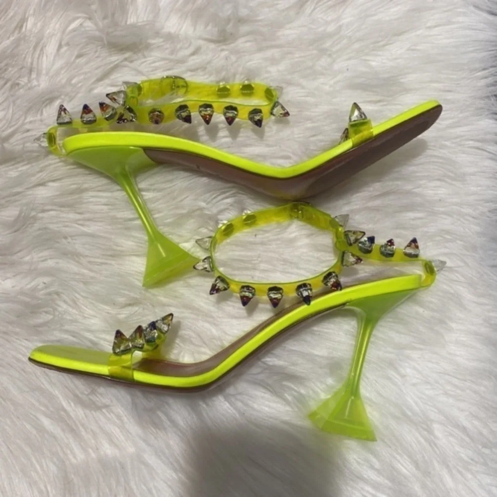 Amina Muaddi‎ Julia Neon Crystal-Spike Clear sandal size 38.5 EU